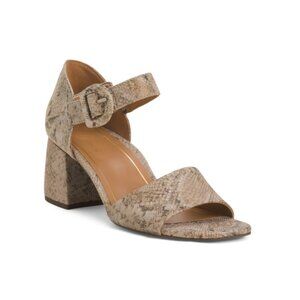 VIONIC Oatmeal Snake Wide Leather Chardonnay Comfort Heeled Sandals